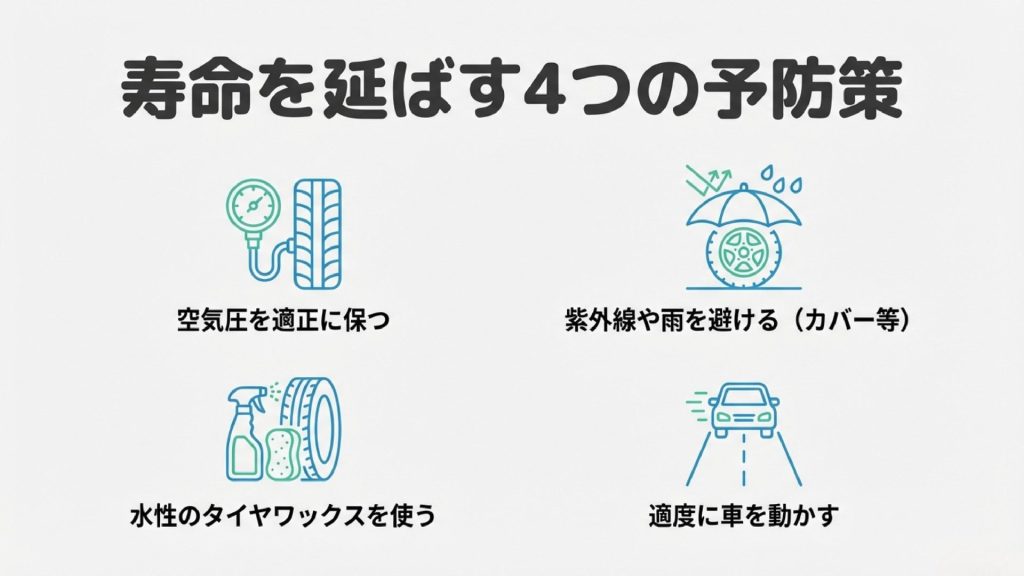 タイヤのひび割れを防ぐ4つの予防策 空気圧管理・紫外線対策・水性ワックス・適度な走行